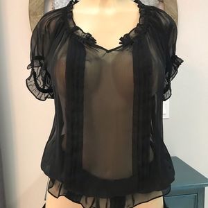 Limited Sheer Black Puff Sleeve Blouse S